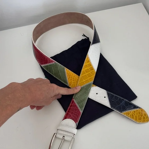 Caporicci Real genuine alligator Multicolor patchwork Leather Belt unisex